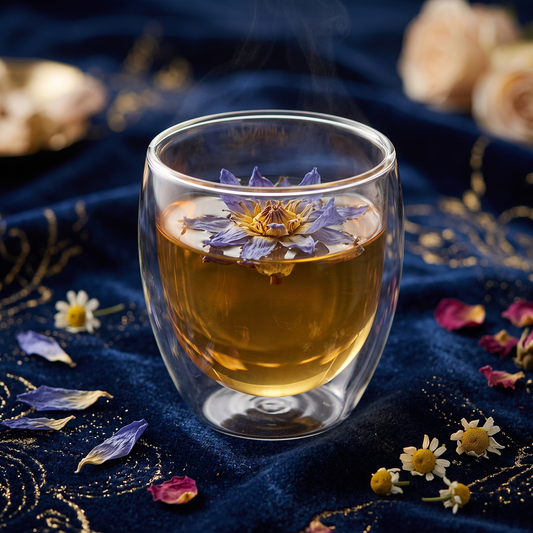 Tasse Rituel en verre double paroi avec infusion au lotus bleu