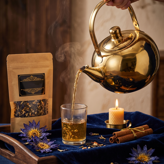 Service d'une infusion Naqi avec la théière dorée